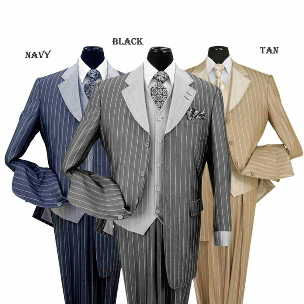 Men's 3 Piece Luxurious Classic Gangster Pinstripe Wool Feel Suit  Sty-2911v