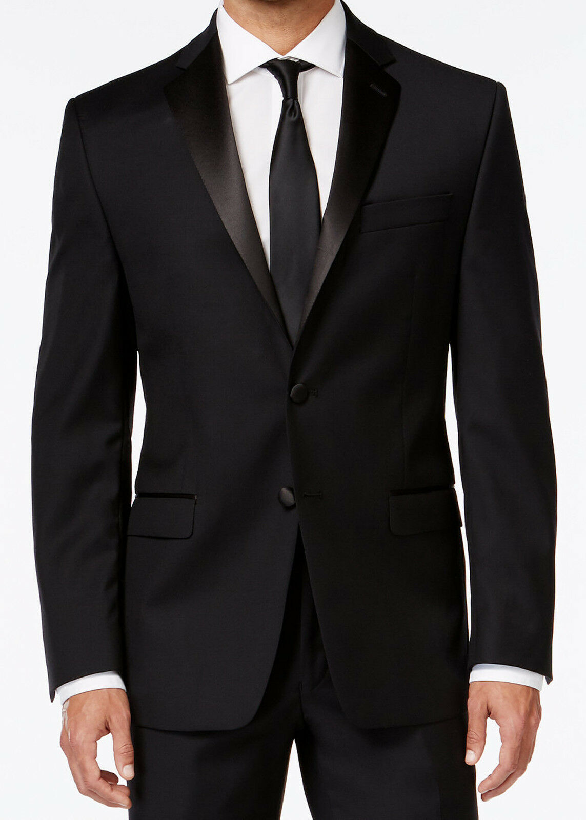 Men's Black Calvin Klein Tuxedo With Flat Front Pants Formal Wedding Mason Prom