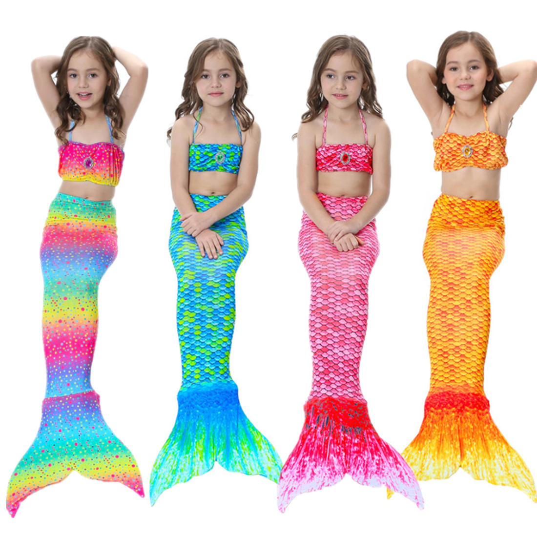 Kids Girls Mermaid Tail Bikini Swimsuit Costume Swimwear 3 Pcs Set 3-12 Years